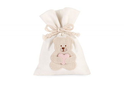 sacchetto cotone con orsetto rosa